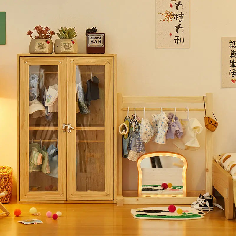 Labubu Doll Clothes  Rack Cotton Doll  Closet Storage Cabinet  Doll Display Cabinet  Pull String  Cloth Hanging Wardrobe