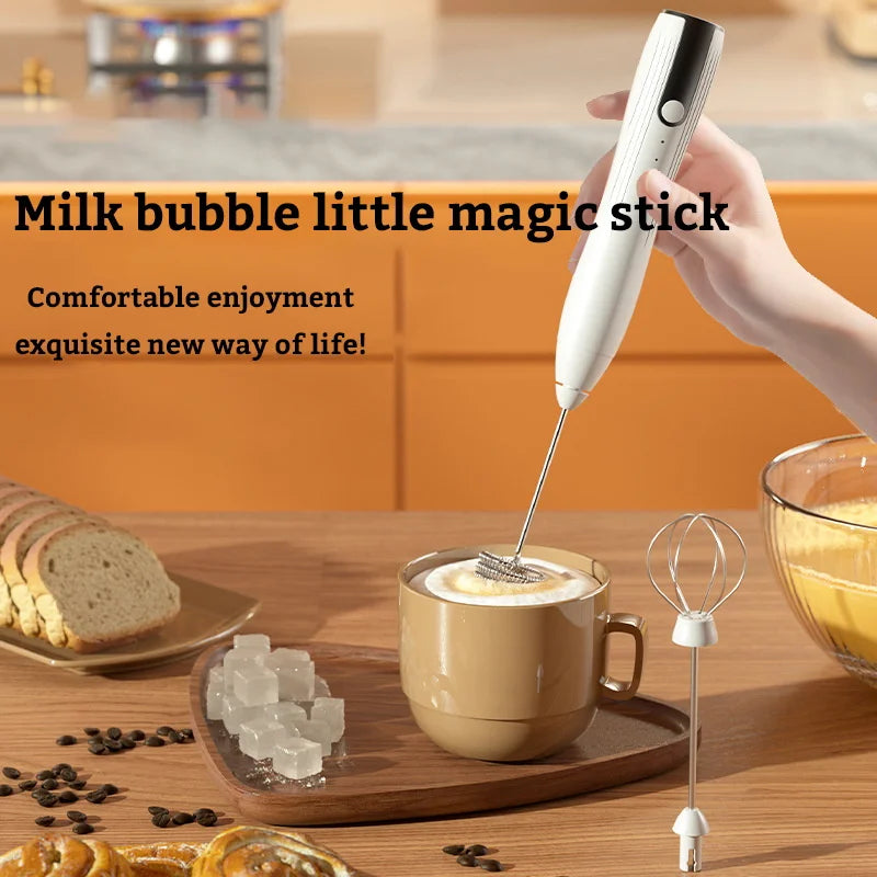 USB Rechargeable Handheld Egg Beater 3 Speeds Electric Milk Frother Foam Maker Mixer Coffee Drink Frothing Wand Foamer