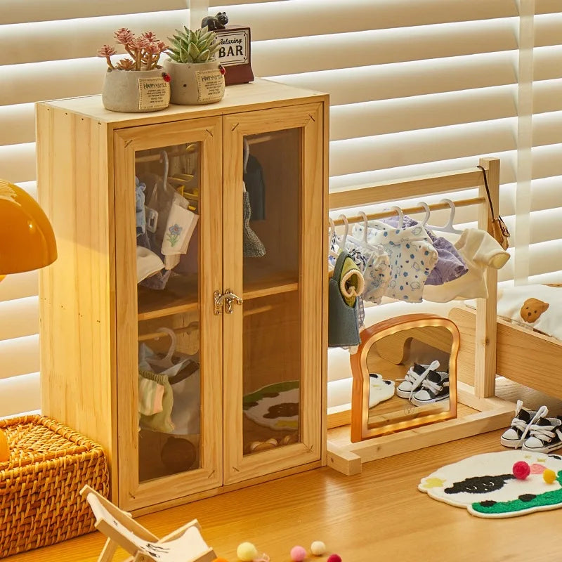Labubu Doll Clothes  Rack Cotton Doll  Closet Storage Cabinet  Doll Display Cabinet  Pull String  Cloth Hanging Wardrobe