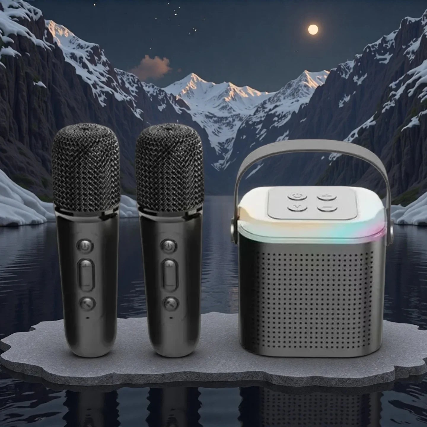 Y1 Wireless Bluetooth Speaker Multifunction with 2 Microphone RGB Portable Music Player Karaoke Machine for Child Home Gift