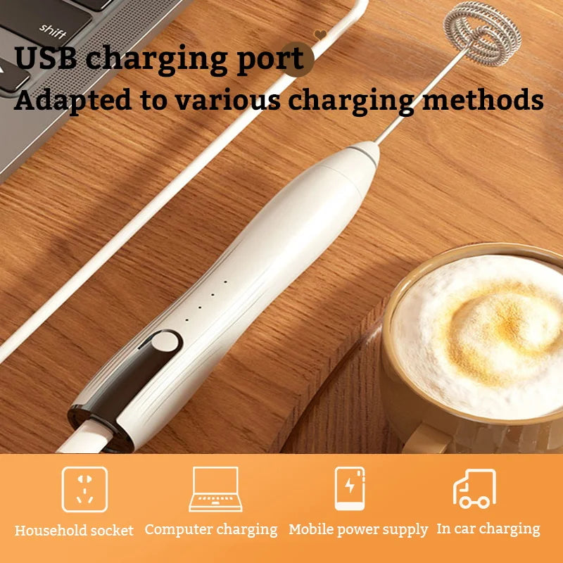 USB Rechargeable Handheld Egg Beater 3 Speeds Electric Milk Frother Foam Maker Mixer Coffee Drink Frothing Wand Foamer