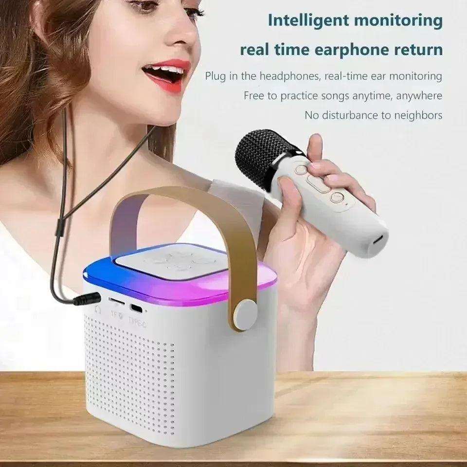Y1 Wireless Bluetooth Speaker Multifunction with 2 Microphone RGB Portable Music Player Karaoke Machine for Child Home Gift