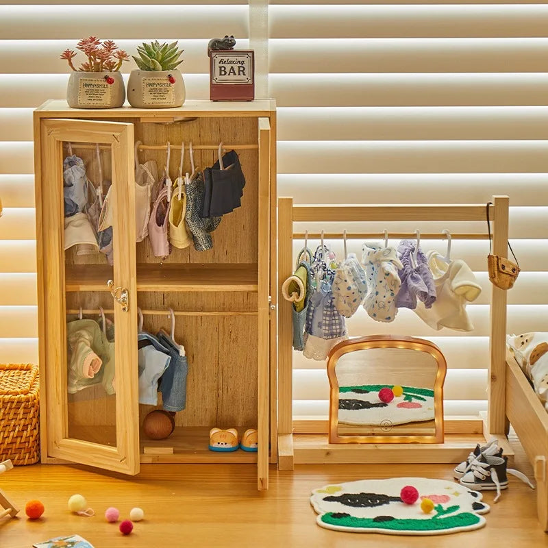 Labubu Doll Clothes  Rack Cotton Doll  Closet Storage Cabinet  Doll Display Cabinet  Pull String  Cloth Hanging Wardrobe
