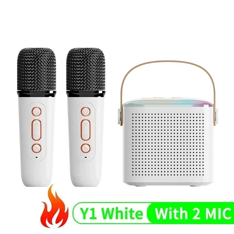 Y1 Wireless Bluetooth Speaker Multifunction with 2 Microphone RGB Portable Music Player Karaoke Machine for Child Home Gift